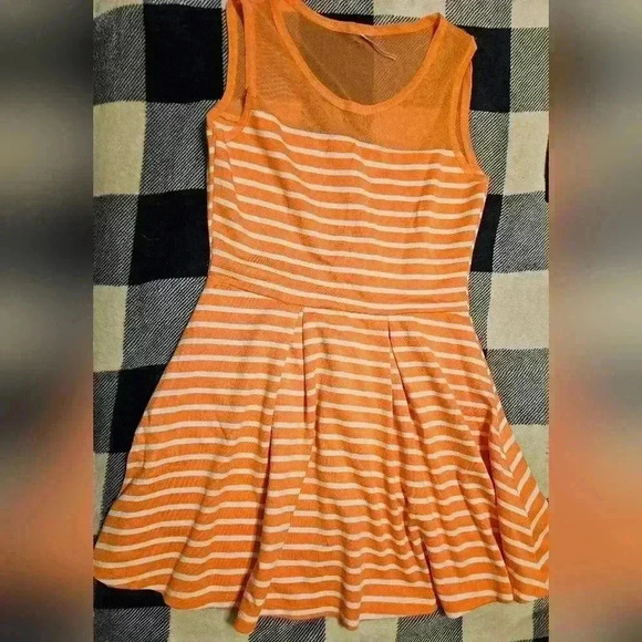 Unbranded Juniors Orange with White Stripes Sleeveless Mesh Top Dress Size Large - Picture 1 of 8